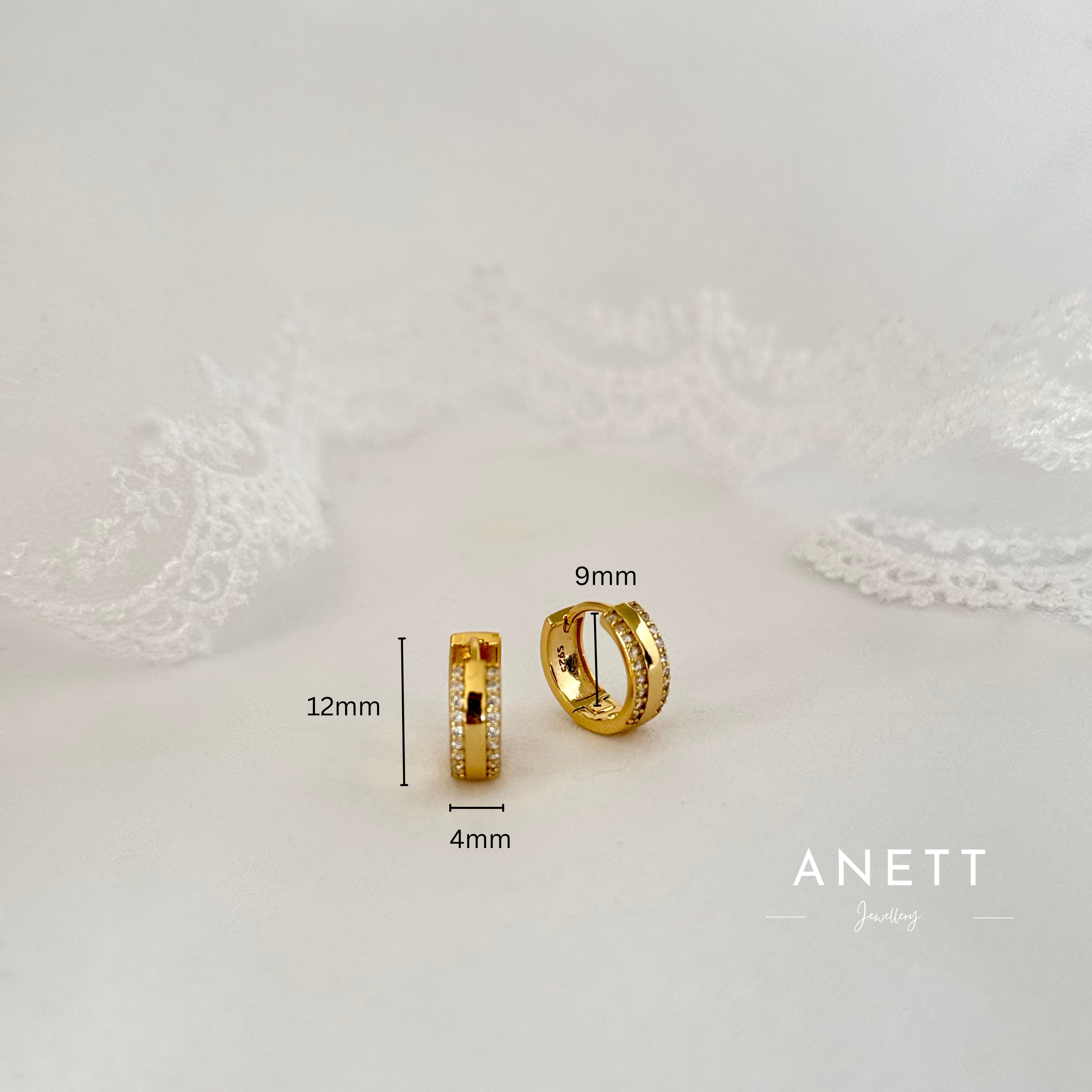 4mm Gold Hoop 2 Side Pave Earrings