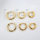 Jane Basic Sterling Silver GOLD Hoops 8mm 10mm 12mm