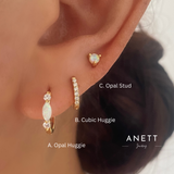 White Opal Gold Huggie Hoop Earrings
