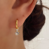 Gold Huggie Hoop Earrings with Colourful Gemstone Clear White