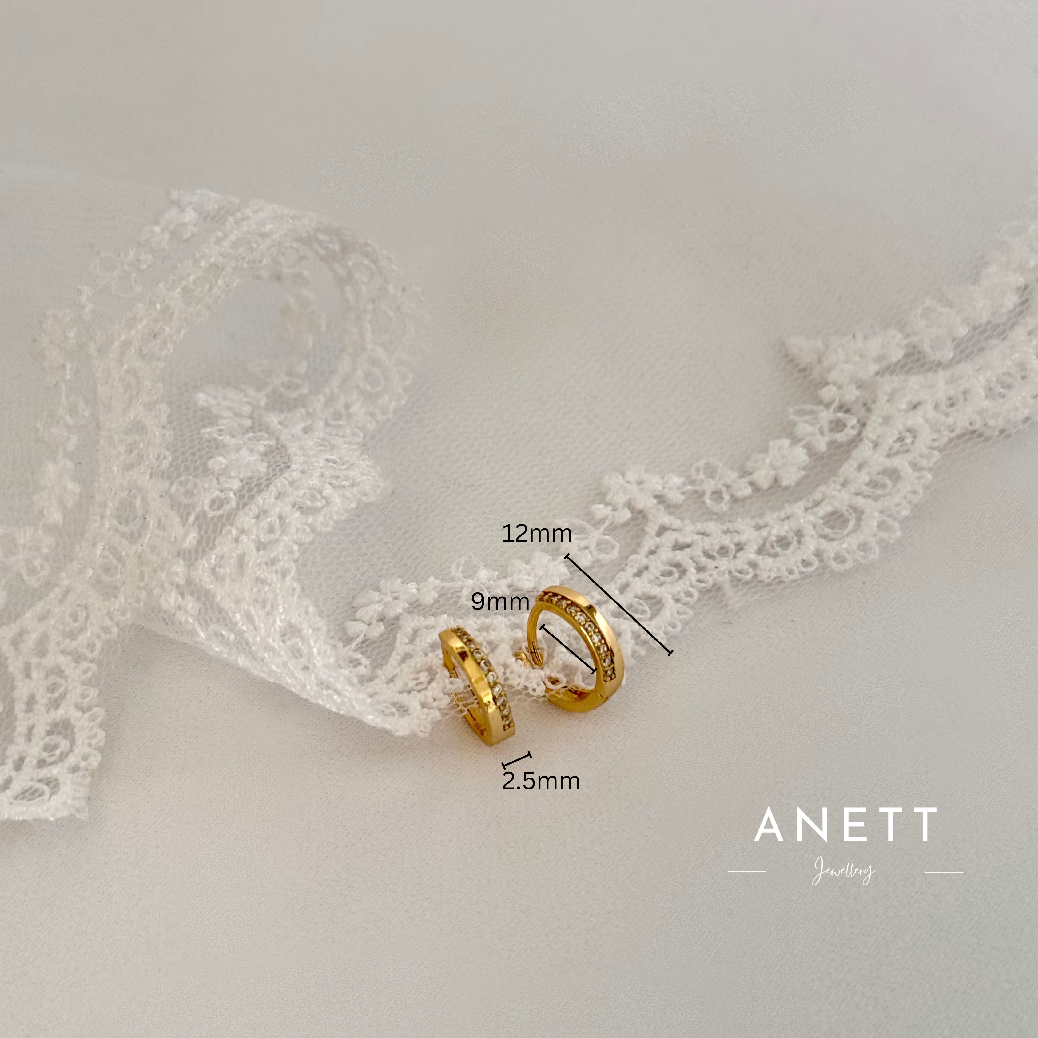 Gold Hoop One Side Pave Earrings