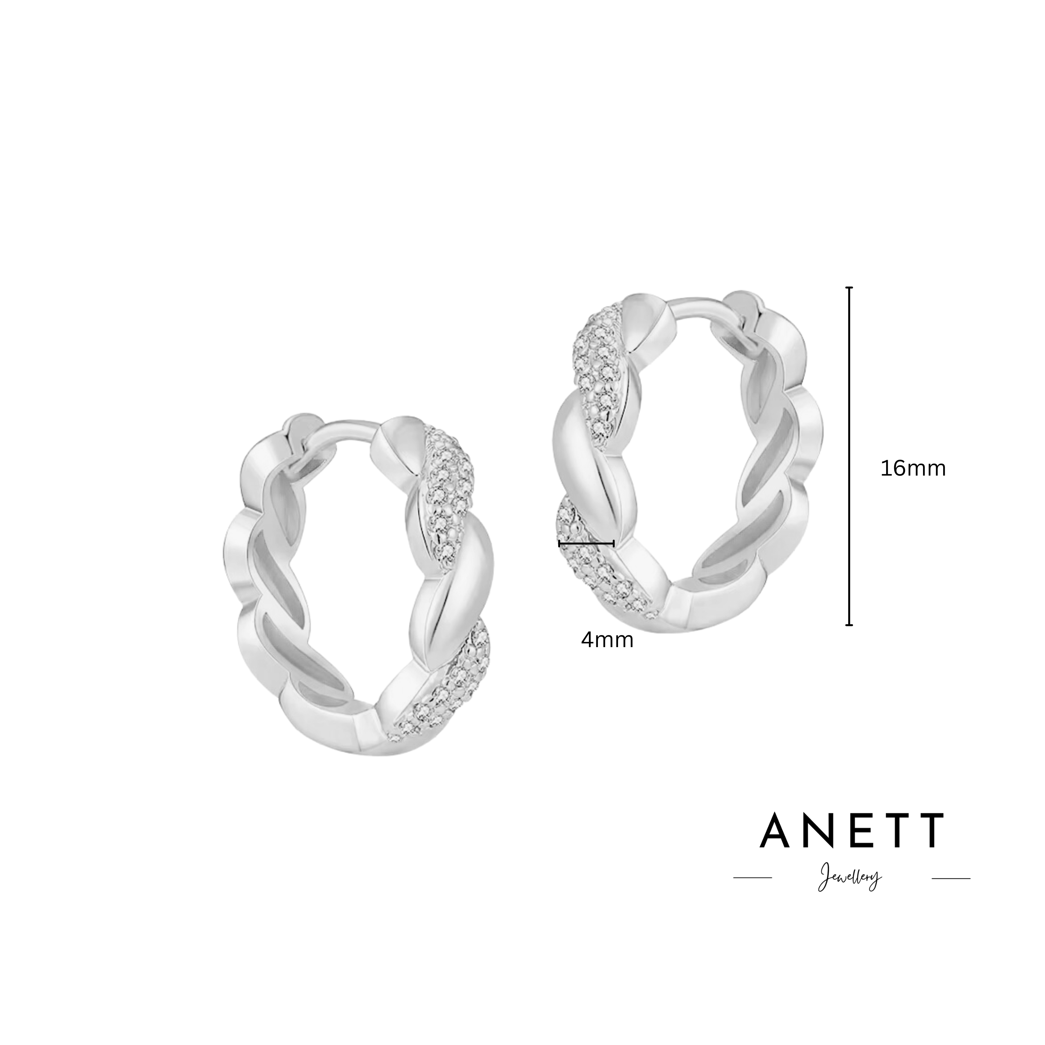 Twist CZ Pave Silver Hoop Earrings