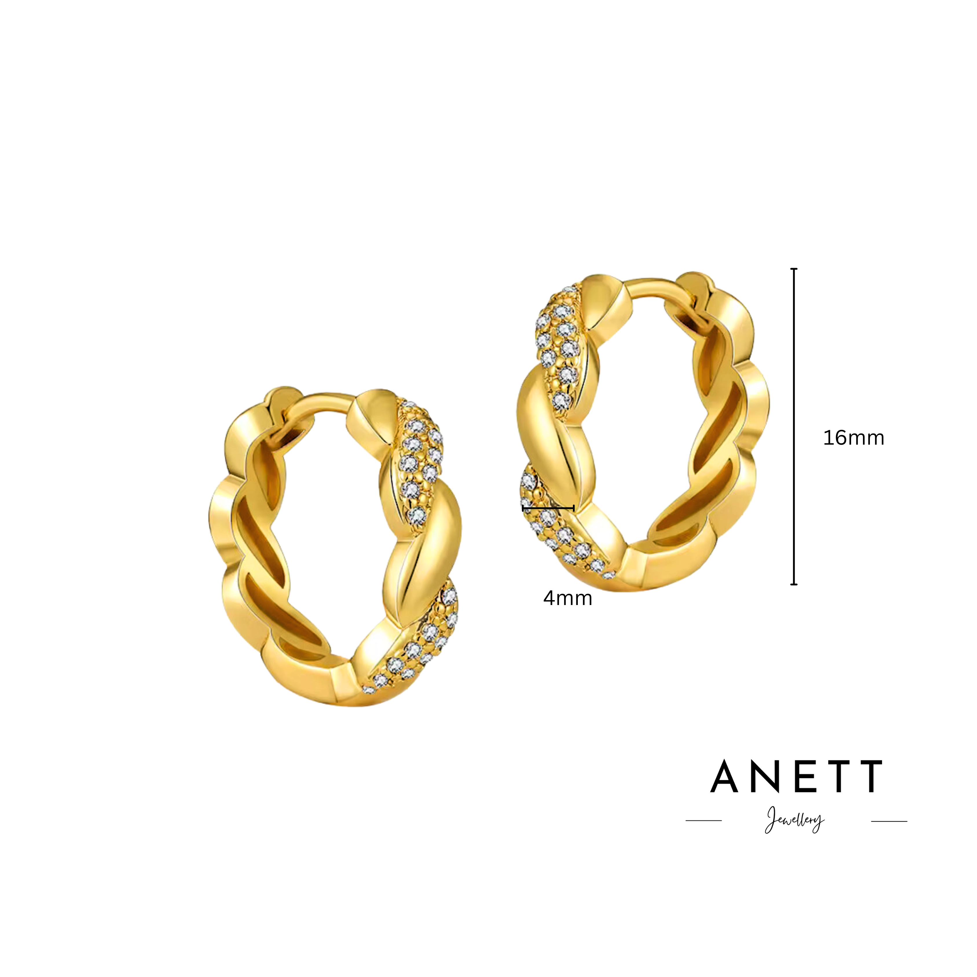 Twist CZ Pave Gold Hoop Earrings