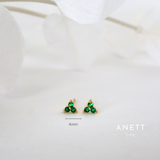 3 Clover Stud Earrings GOLD Green