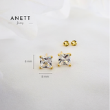 Princess Cut 8mm Diamond CZ Gold Stud Earring