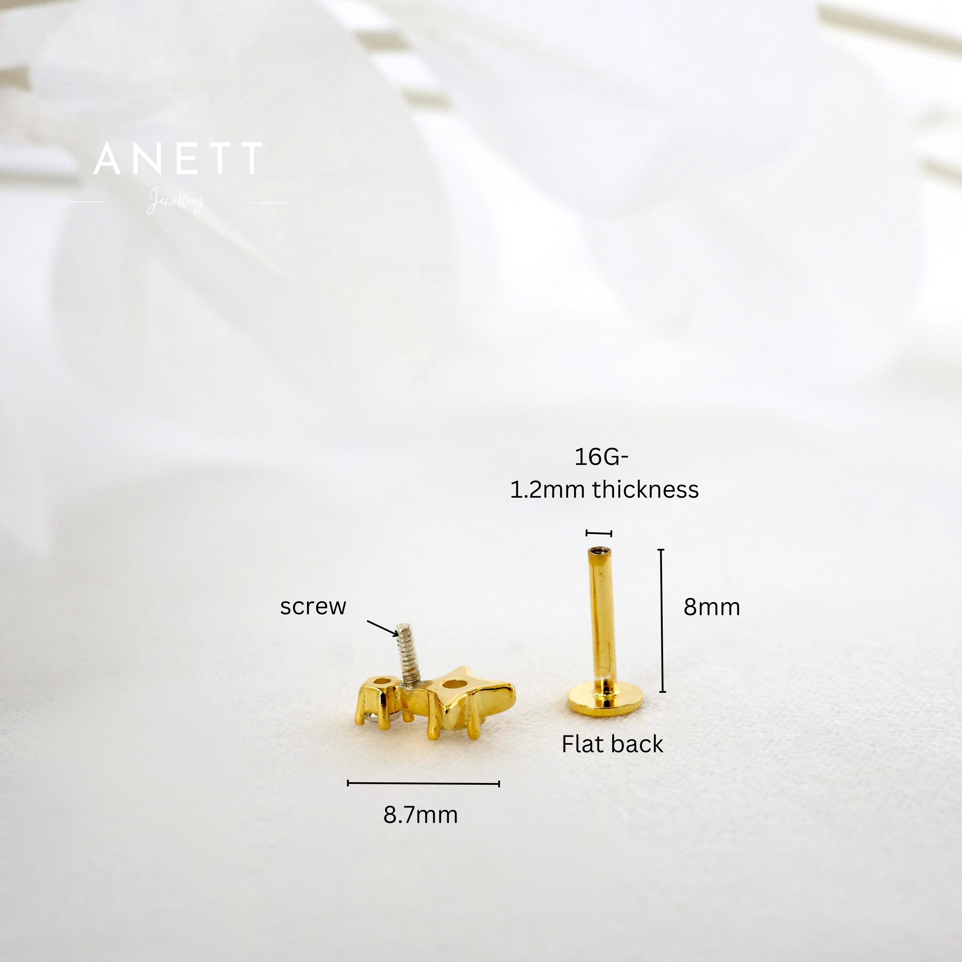 Star Screw Flat Back Helix Stud Earring- 1 piece