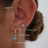 4 Clover Blue Dangle Earrings SILVER A + B + C