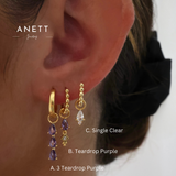 Purple 3 Teardrop Dangle Gold earring Stacks