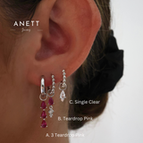 Pink 3 Teardrop Dangle SILVER earring Stacks