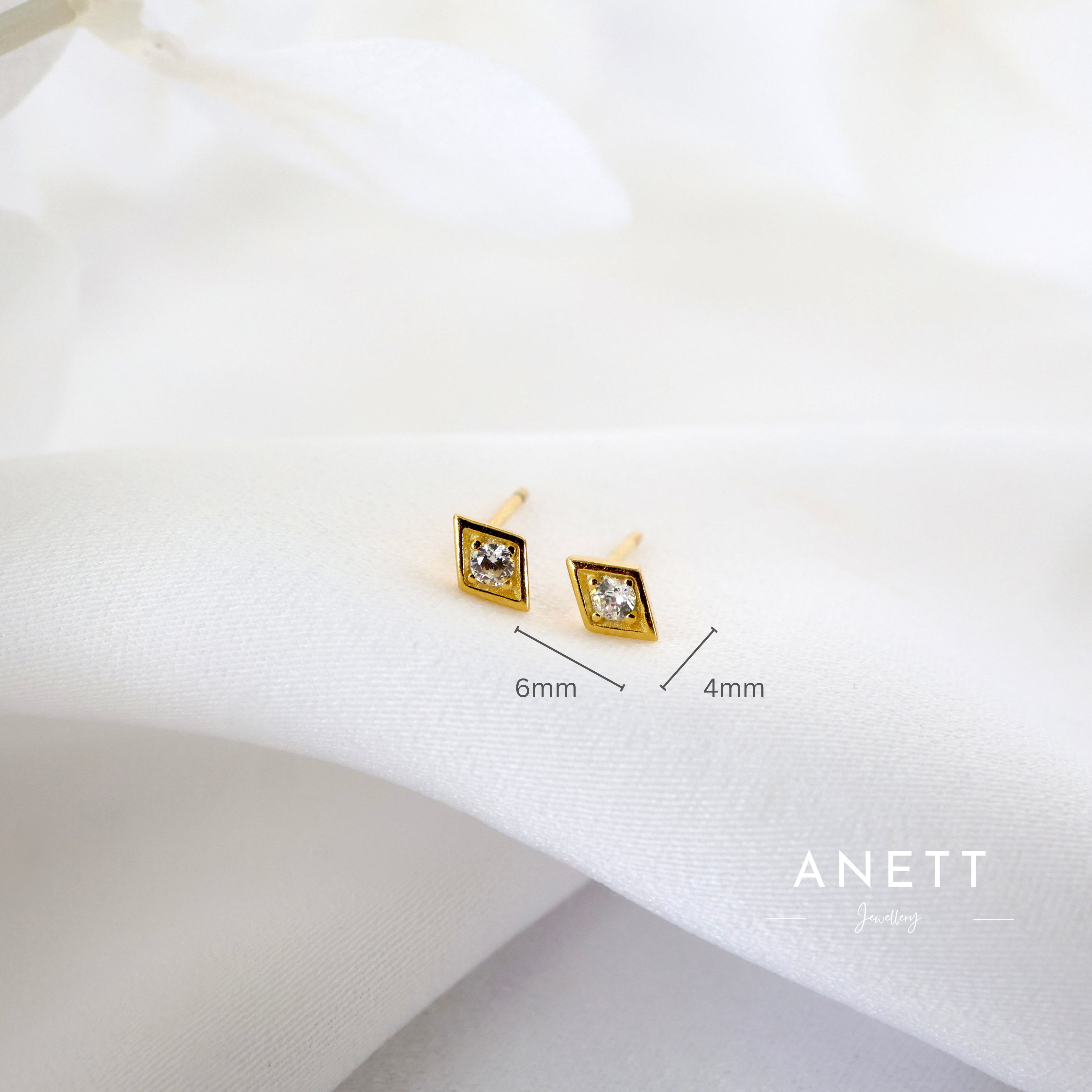 Rhombus Gold CZ Stud Earrings