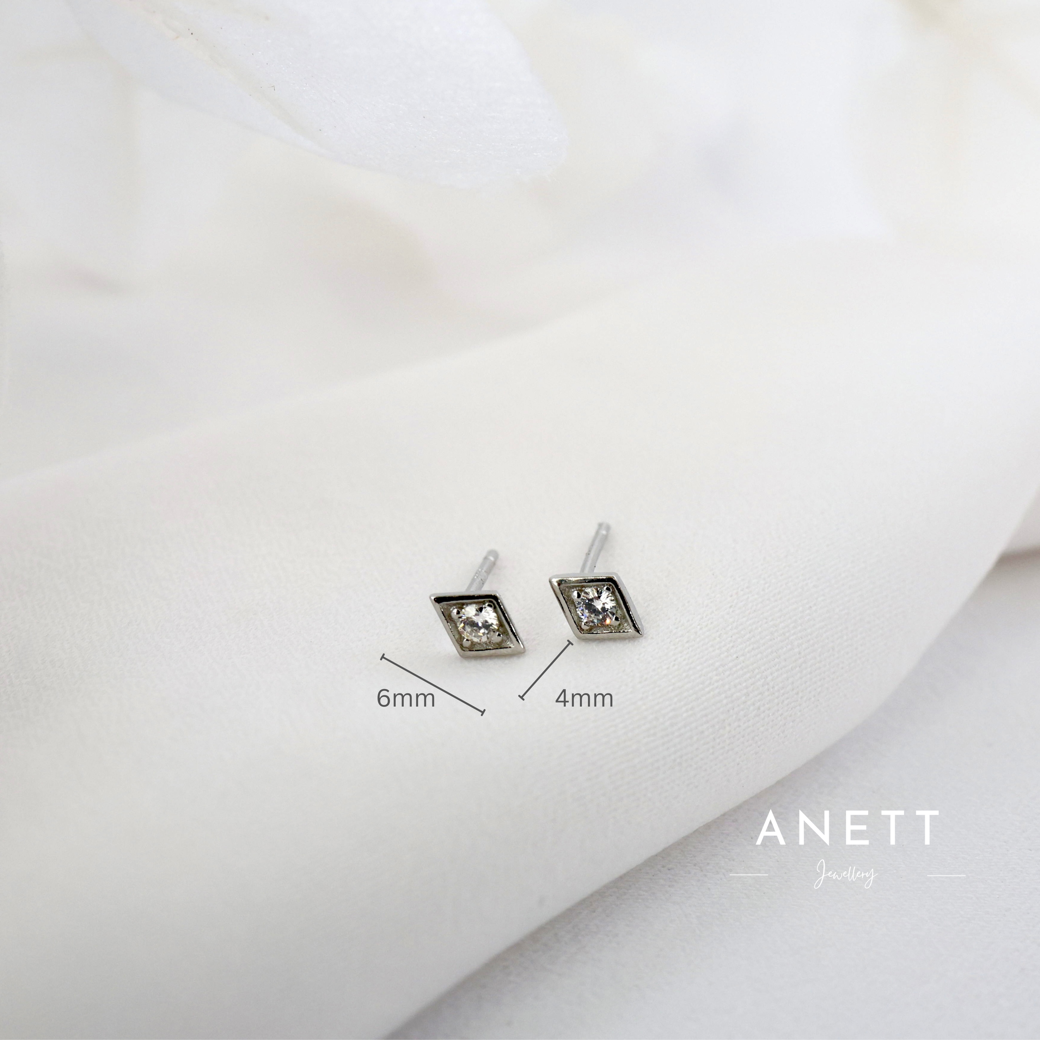 Rhombus Silver CZ Stud Earrings