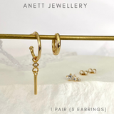 Dangly Ear Stack Set, 925 Sterling Silver 18k Gold Plated, 3 pieces Gold Earring Set 1 Set (3 earrings)