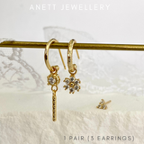 Flower Dangly Ear Stack Set, 925 Sterling Silver 3 pieces Gold Earring Set 1 Set (3 earrings)