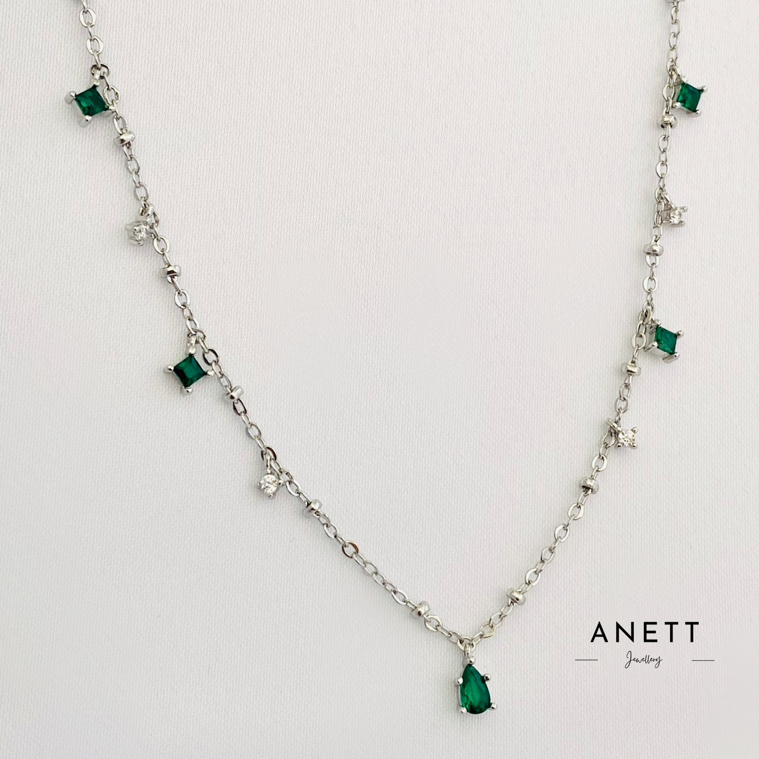 Emerald Green Minimalist Sterling Silver Necklace
