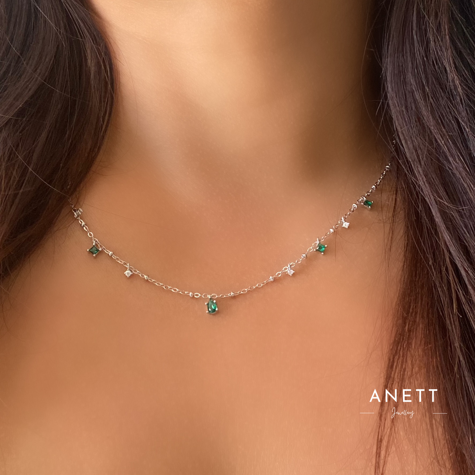 Emerald Green Minimalist Sterling Silver Necklace