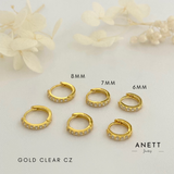Gold C Hoop Earrings B. Cubic Huggie 7mm