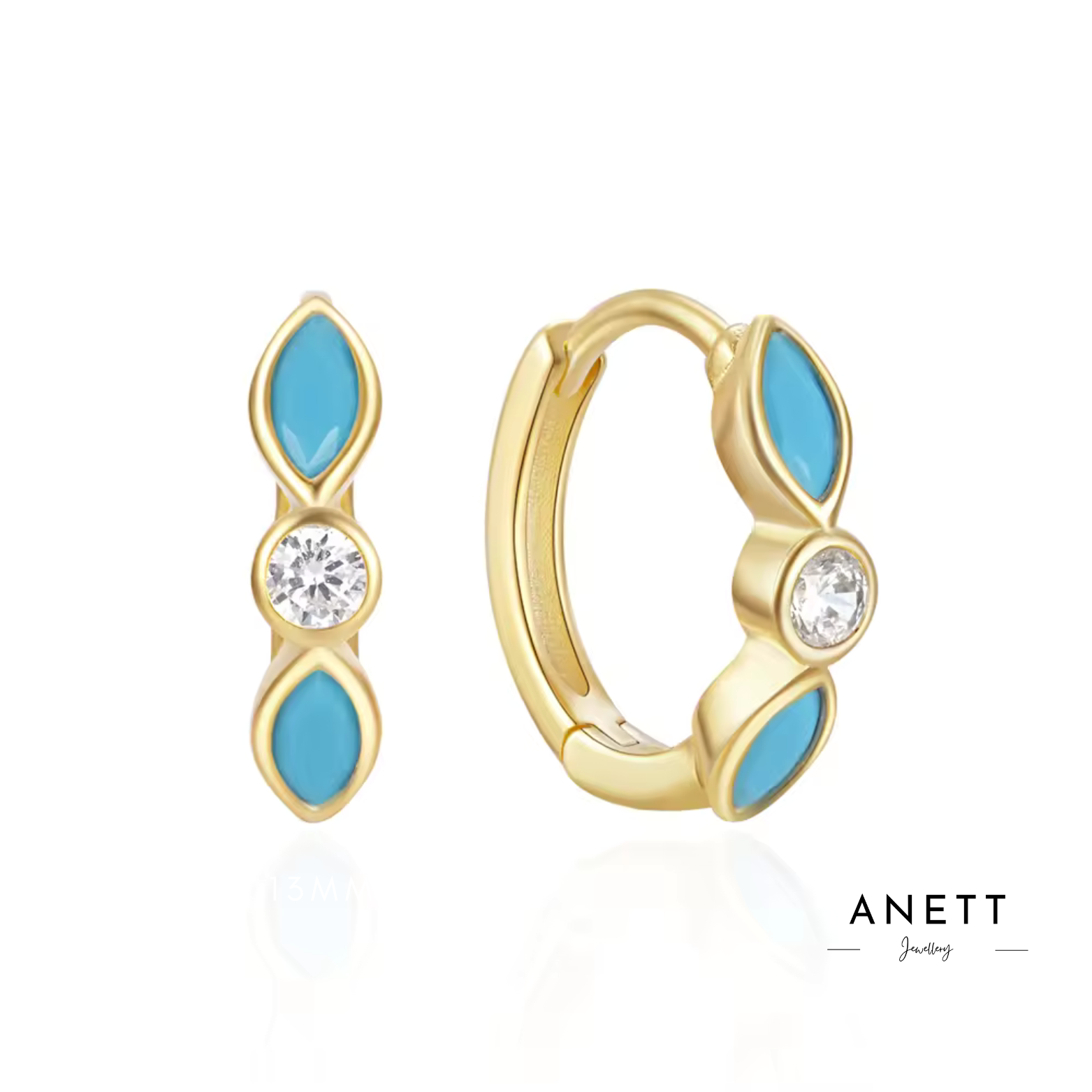 Turquoise Marquise Gold Huggie Hoop