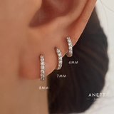 Dainty Silver huggie Hoop Earrings Clear CZ- Sterling Silver 8mm