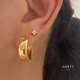 Wide Band Star Gold Hoop Earrings