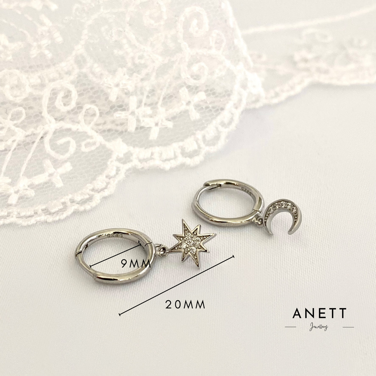 Silver Moon and Star Dangle Earring