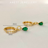Diamond Cubic Dangly Earrings- Paved Hoop