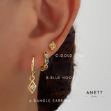Blue Marquise Gold Dangle Hoop Earrings