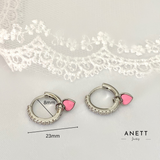 Small Love heart Dangly Earrings SILVER Pink