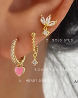 Small Love heart Hoop Earrings PINK A + B + C