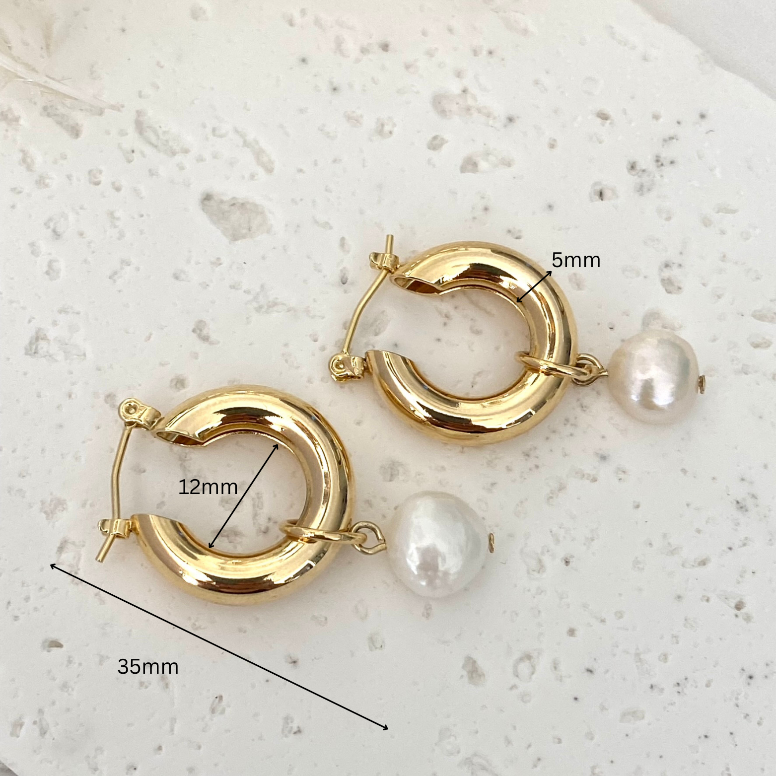Chunky Gold Hoop with Single Pearl