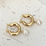 Chunky Gold Hoop with Single Pearl