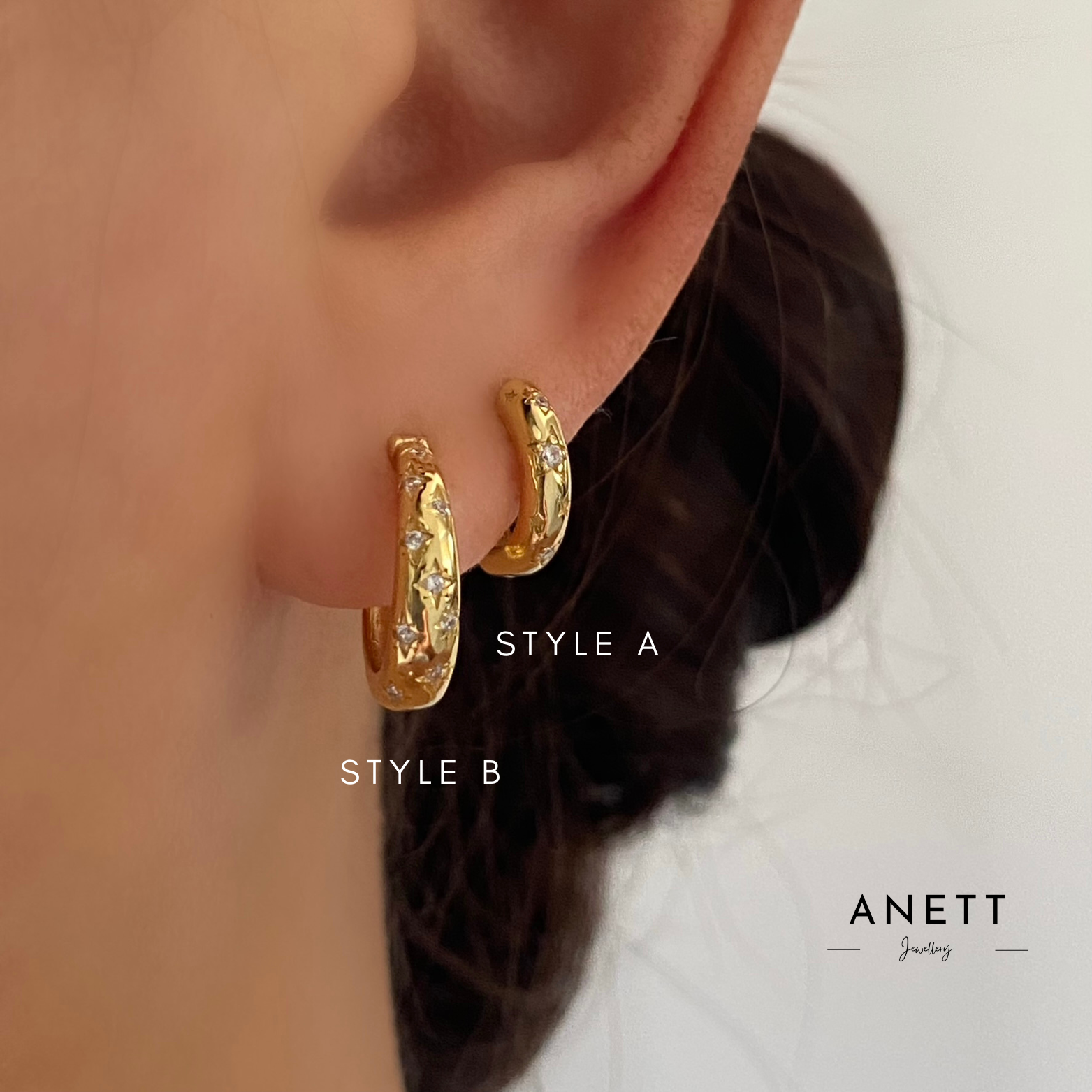 Inlaid Star Gold Huggie Hoop Earrings