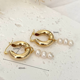 Chunky Gold Hoop with 3 Pearl