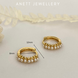 Tiny Pearl Gold Huggie Hoop Earrings