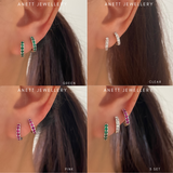 Silver Huggie Hoops with Colourful Gemstones