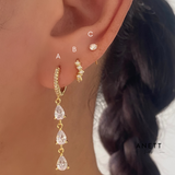3 Teardrop Dangle Gold Earrings