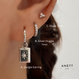 Starburst 925 Sterling Silver Rectangle Drop Dangle Earrings Silver A + B + C with a Box