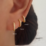 Dainty Gold huggie Hoop Earrings Clear CZ- Sterling Silver 8mm