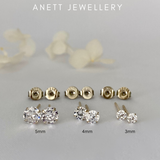 925 Sterling Silver Cubic Stud, Dainty Diamond Cubic Stud, Basic Stud Earrings All 3 Set