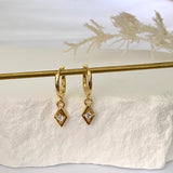 Diamond Rhombus Gold Dangle Earrings
