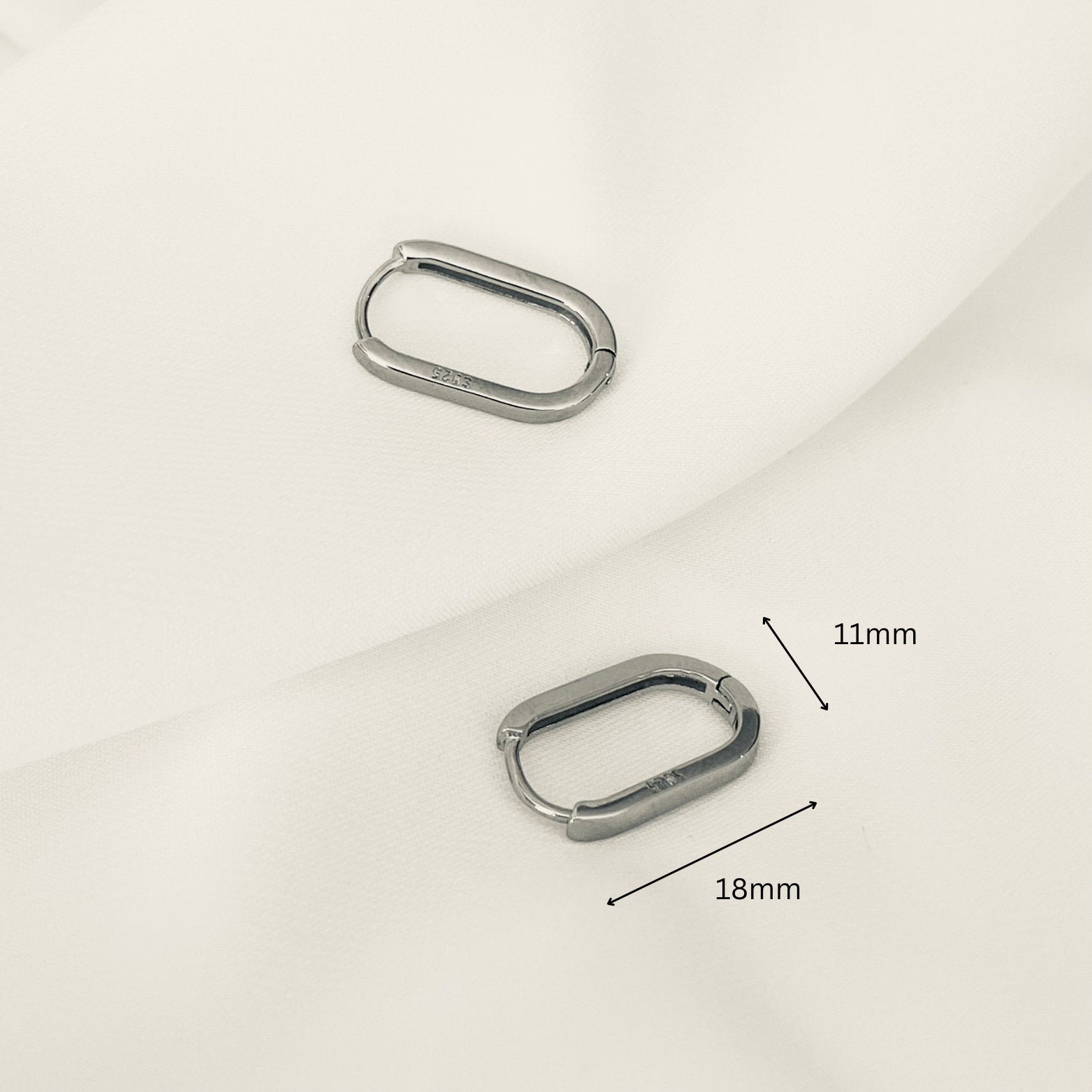 925 Sterling Silver Rectangle Gold/Silver Hoops White Gold Finish