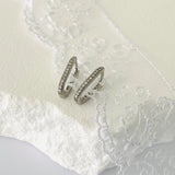 925 Sterling Silver Rectangle Silver Cubic Pave Hoops