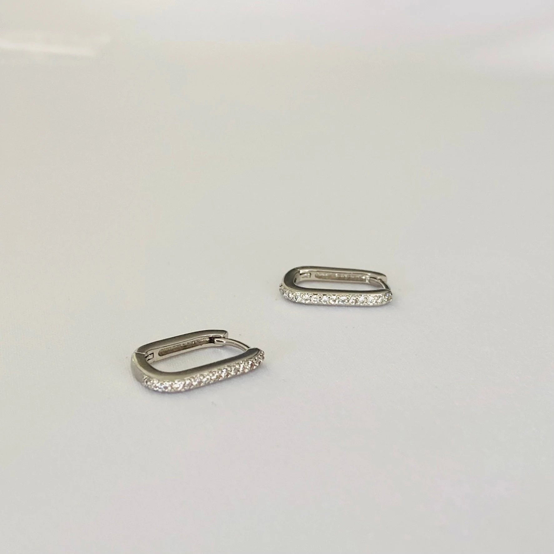 925 Sterling Silver Rectangle Silver Cubic Pave Hoops