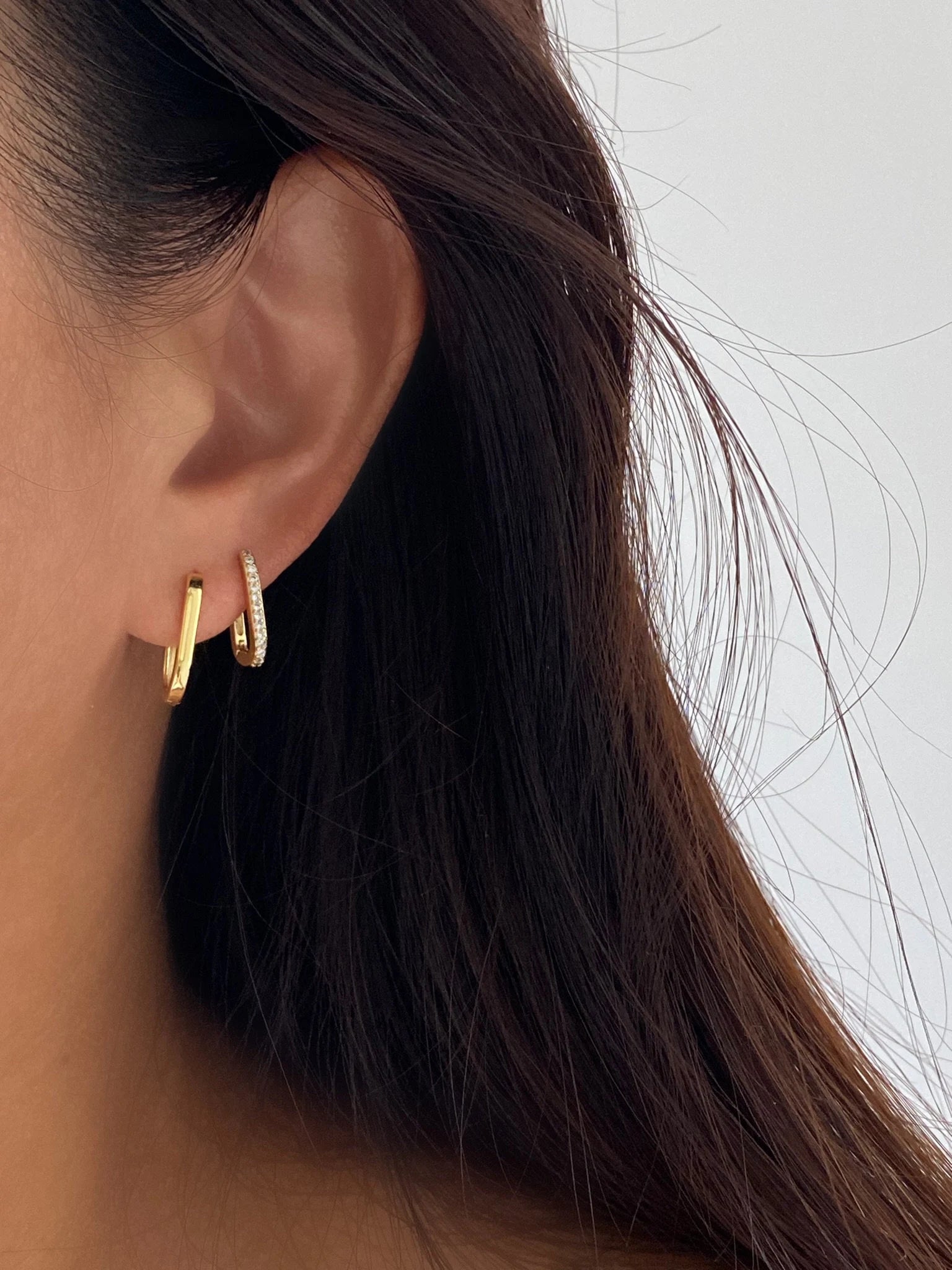 925 Sterling Silver Rectangle Gold/Silver Hoops