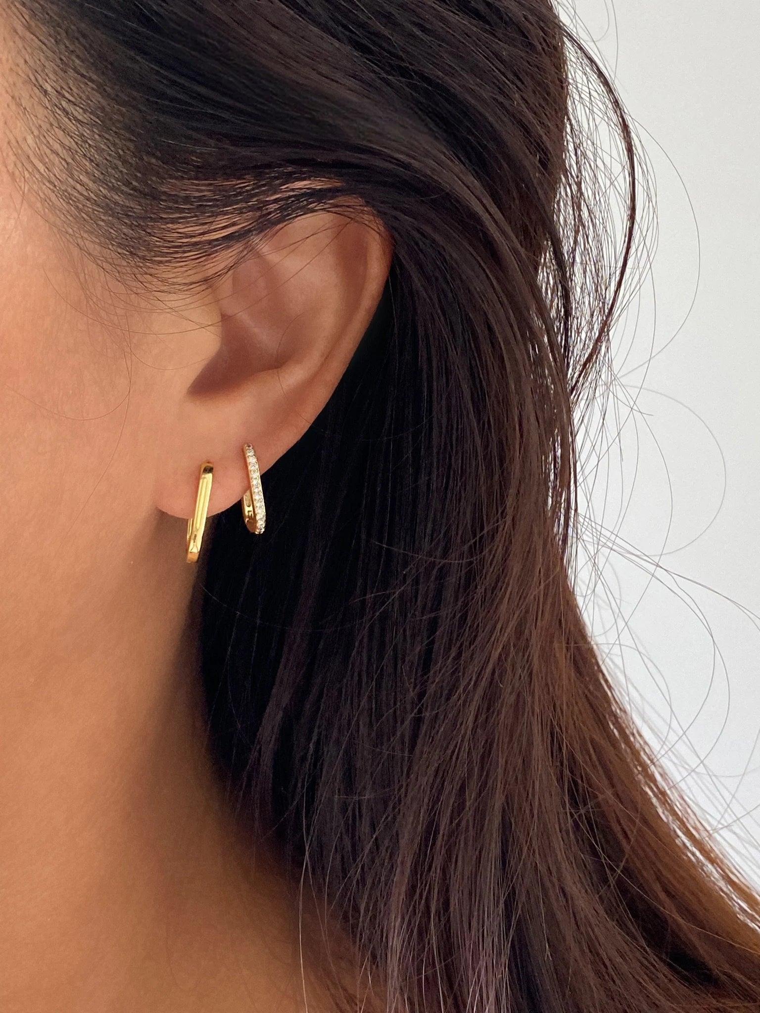 925 Sterling Silver Rectangle Gold/Silver Hoops