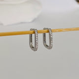 925 Sterling Silver Rectangle Silver Cubic Pave Hoops