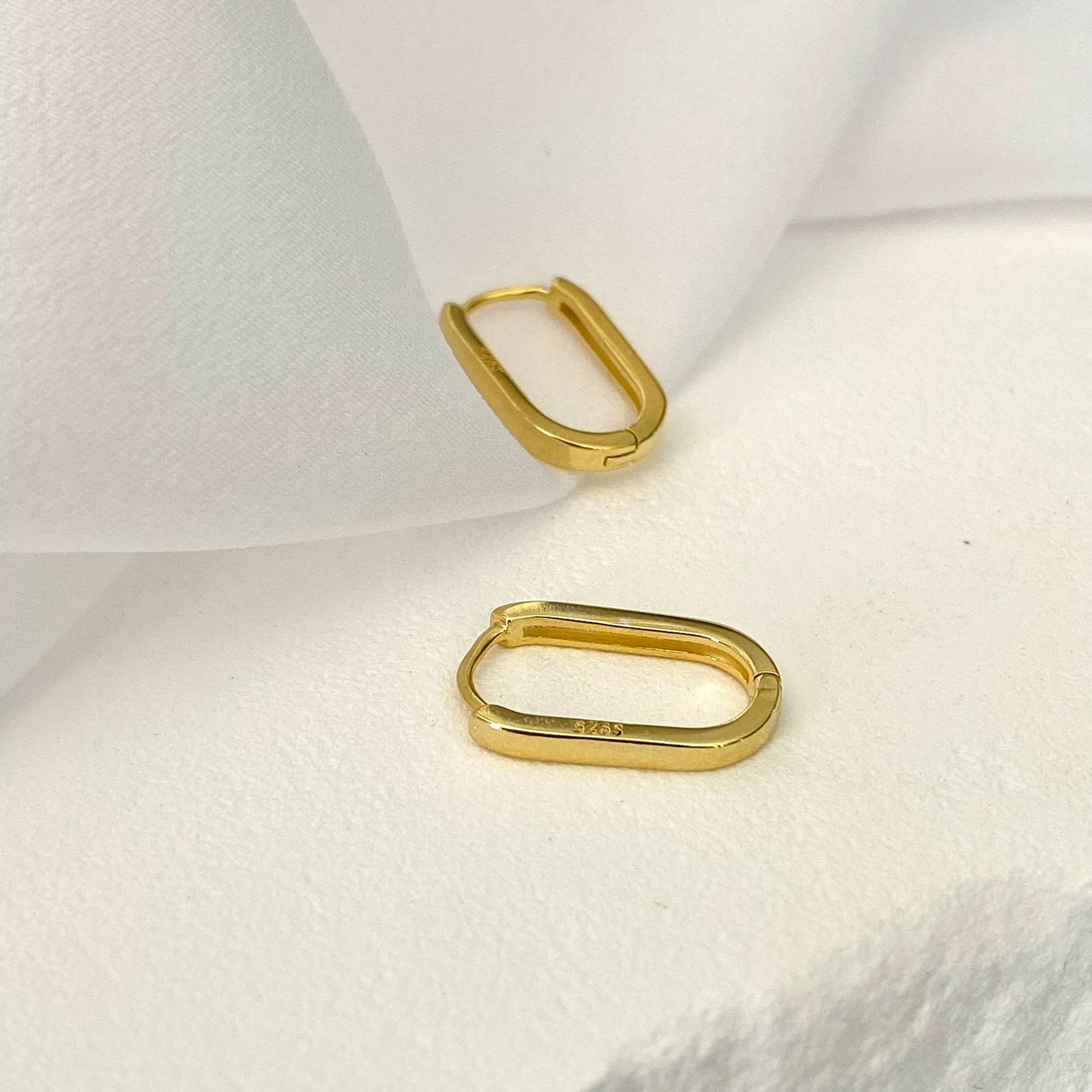 925 Sterling Silver Rectangle Gold/Silver Hoops 18k Gold Finish