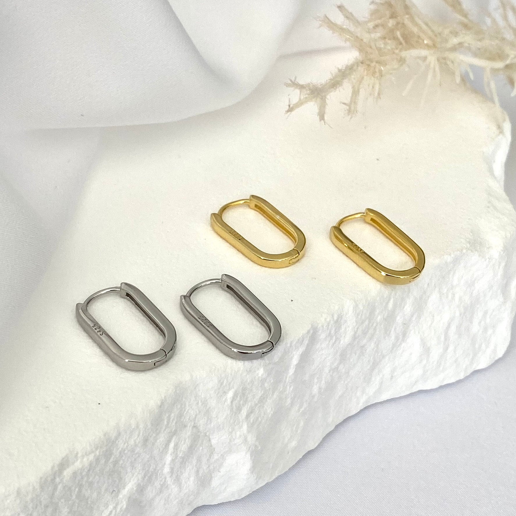 925 Sterling Silver Rectangle Gold/Silver Hoops
