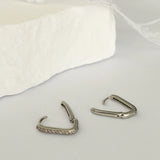 925 Sterling Silver Rectangle Silver Cubic Pave Hoops