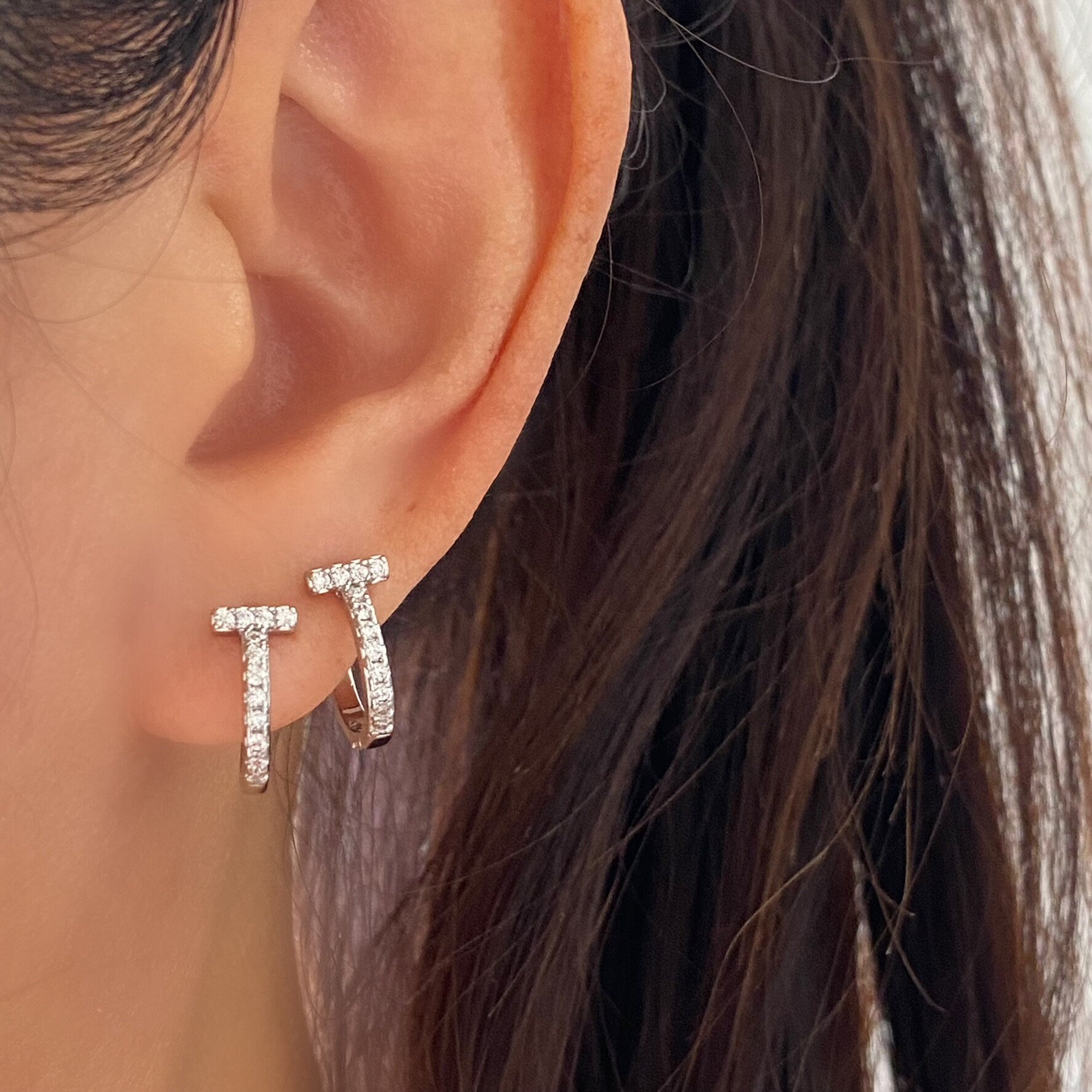 T Cubic Huggie Hoops Silver