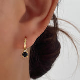 Gold Huggie Hoop Earrings with Colourful Gemstone Black